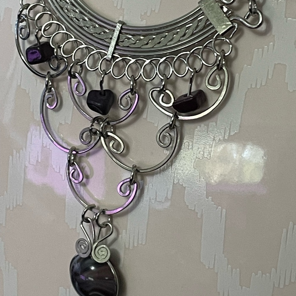 Silver and Black Chandelier Necklace‎ with Beads - Handmade in Thailand - Picture 4 of 5